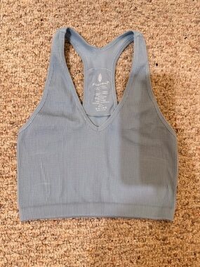 Free People Movement Ribbed V-Neck Racerback Bralette/top in Dusty Blue